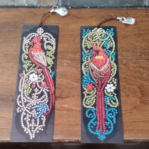 Two Elegant Cardinal Beaded Bookmarks - Black and Red